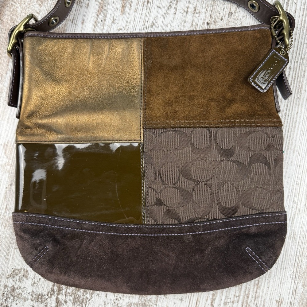 Coach Leather Suede Patchwork Brown Duffel Crossb… - image 3